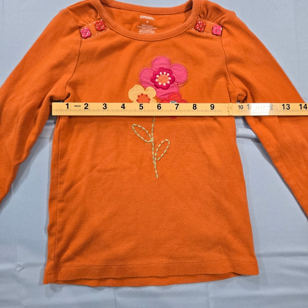 Gymboree Toddler Girls Orange Floral Applique Long Sleeve Cotton Shirt Size 4 - Picture 5 of 7